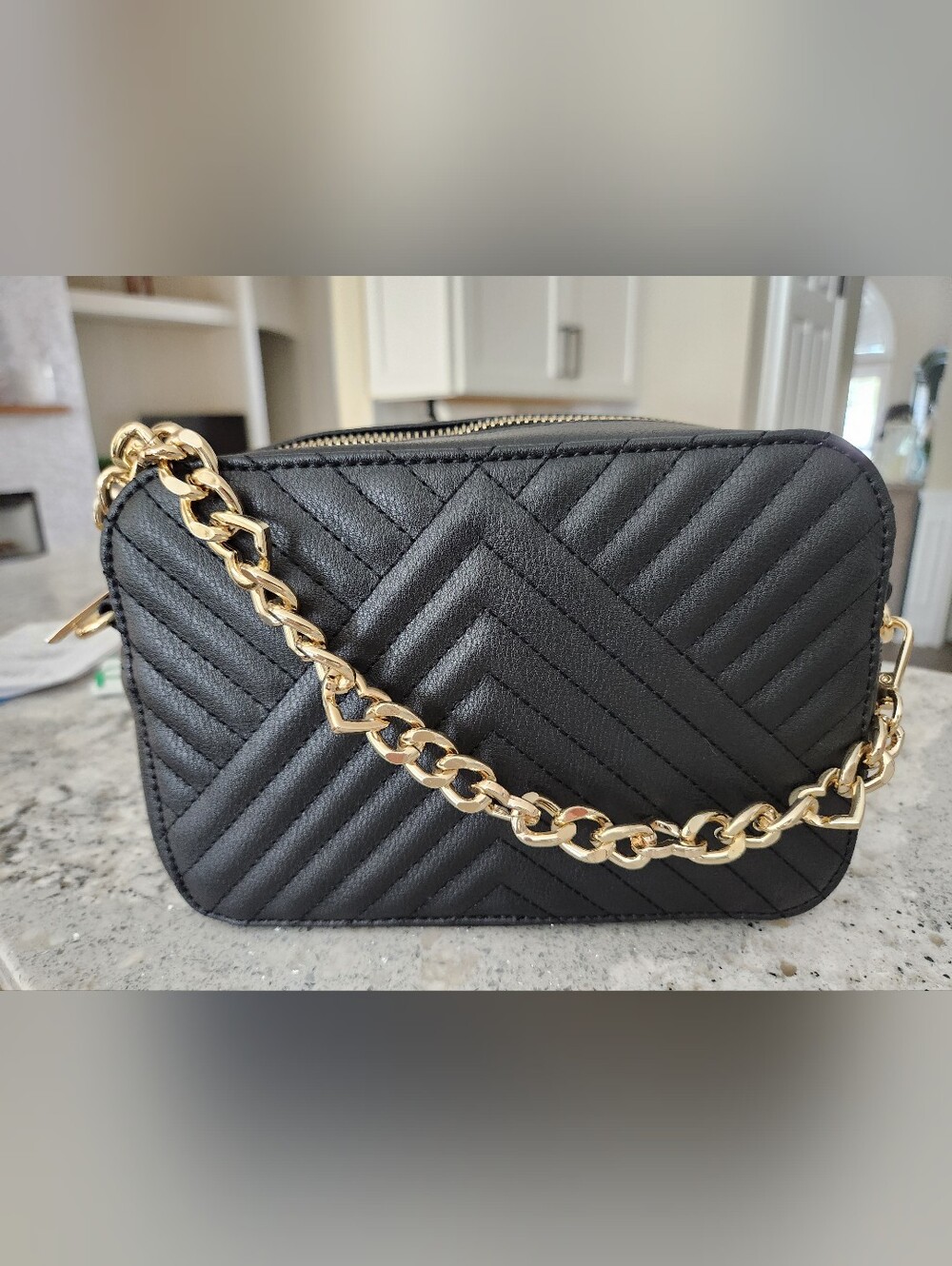 Madden Girl Black Quilted Crossbody with Gold Chain